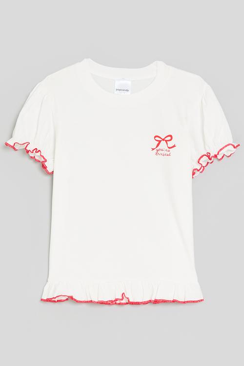 Lettuce hem tee with bow placement print - white/red/you're invited