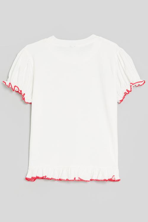 Lettuce hem tee with bow placement print - white/red/you're invited