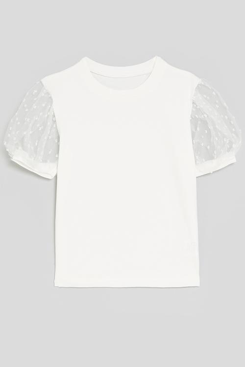 Tulle puff sleeve tee - white