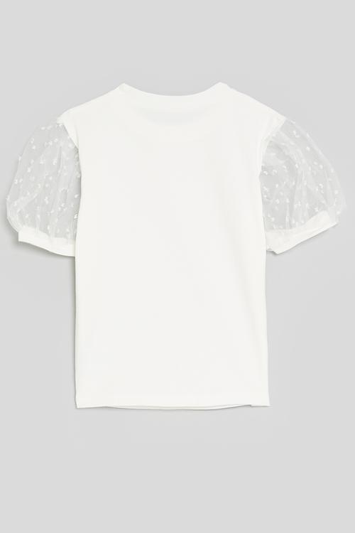 Tulle puff sleeve tee - white