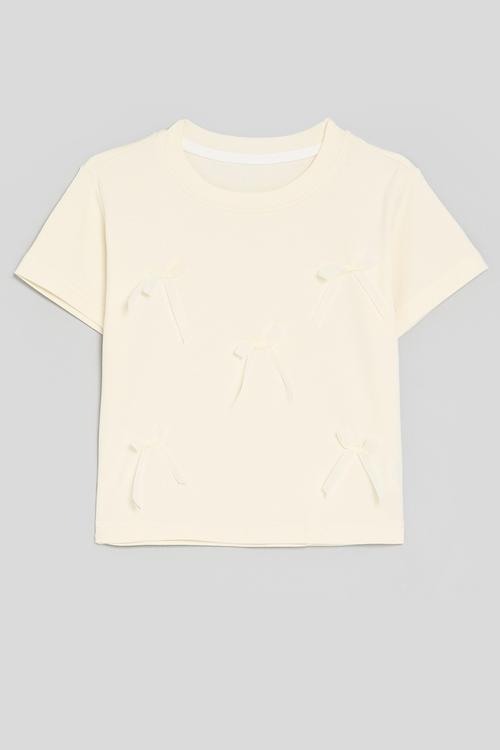 Bow décor crew neck tee - ecru