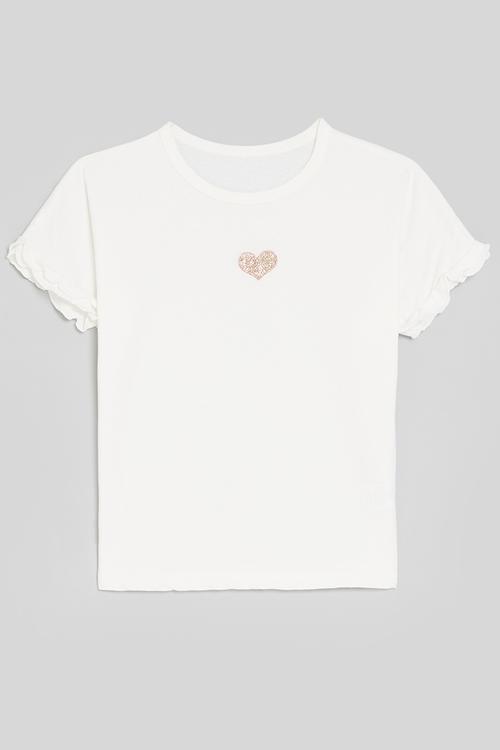 Lettuce sleeve heart print tee - white