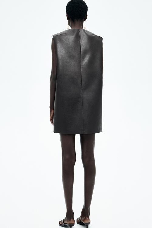 Braided-detail coated dress - dark brown