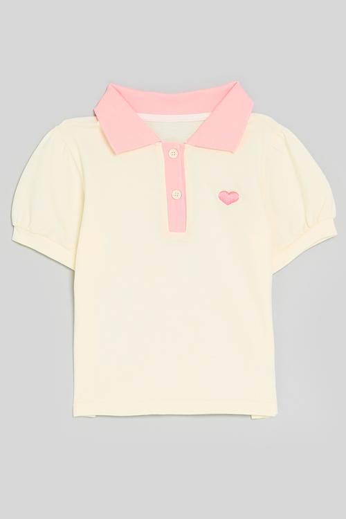 Colour  block golfer tee - white & pink