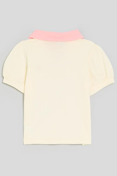 Colour  block golfer tee - white & pink
