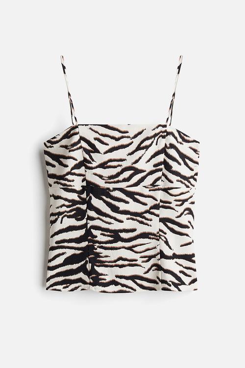 Fitted strappy top - cream/zebra print