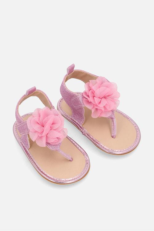 Glitter beach sandal with flower detail - pink