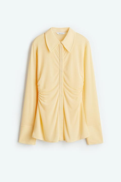 Ruched mesh shirt - light yellow