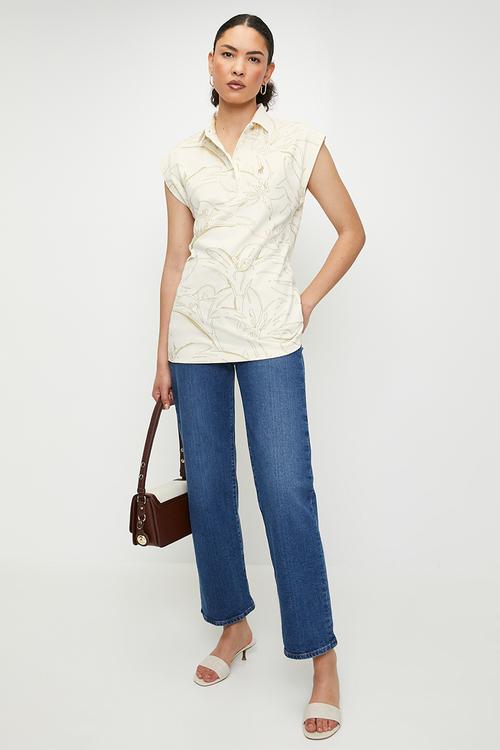 Wmn Mia s/s Printed Golfer - Stone