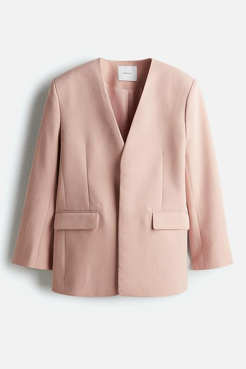 Collarless twill blazer - light dusty pink 