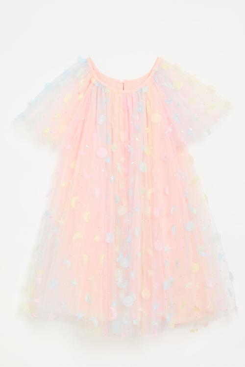 Pastel ombre tulle dress with applique galaxy - multicolour