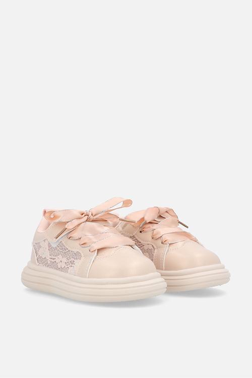 Lace trim sneakers with satin laces - pink
