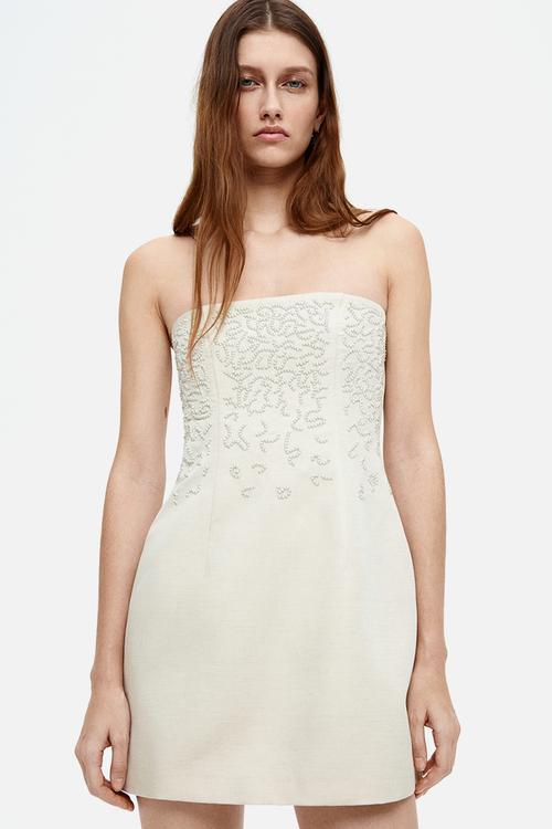 Linen-blend bandeau dress - light beige