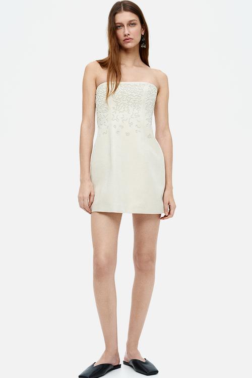 Linen-blend bandeau dress - light beige
