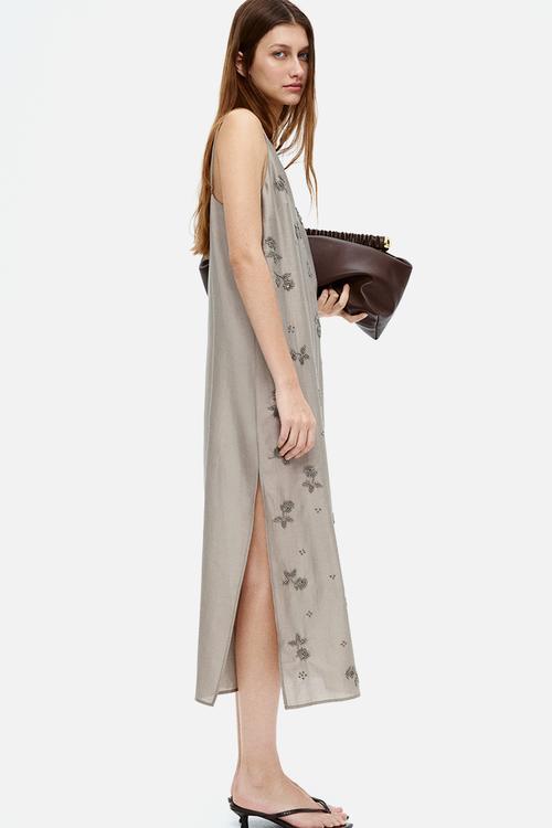 Bead-embellished dress - light grey
