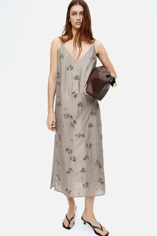 Bead-embellished dress - light grey