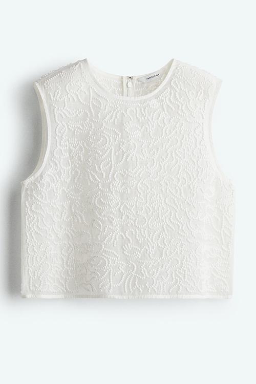 Sheer embroidered top - white