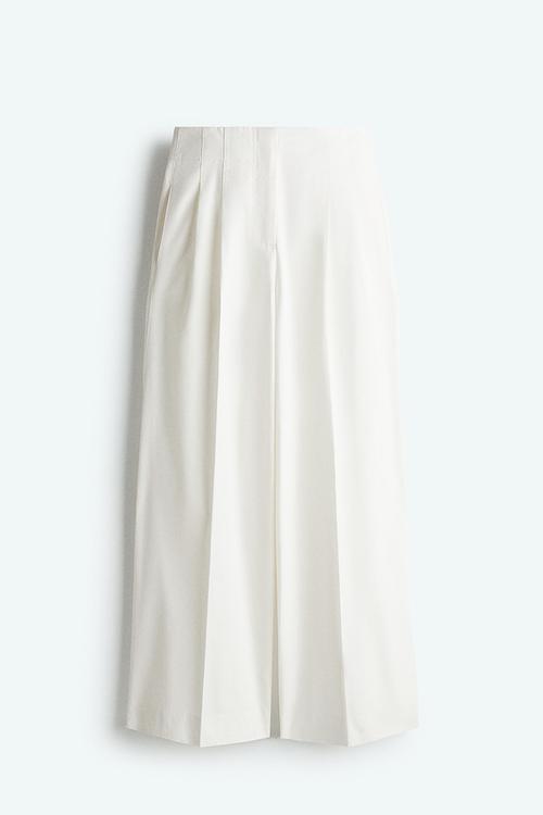 Pleat-front cotton trousers - white
