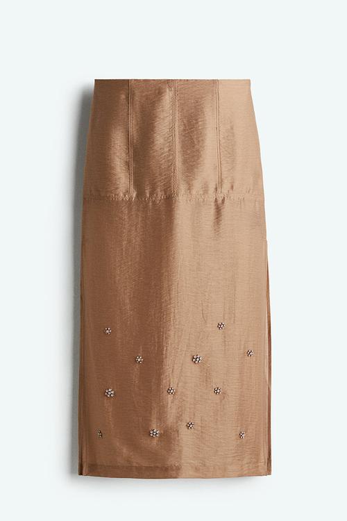 Sheer embellished skirt - dark beige