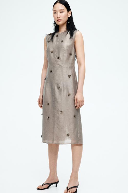 Embellished pencil dress - grey
