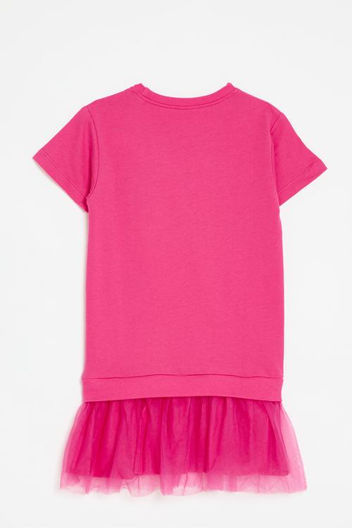 Sweat top-style dress with tulle skirt - cerise pink