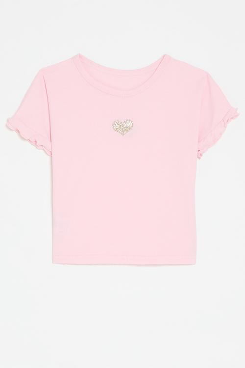 Lettuce sleeve heart print tee - pink
