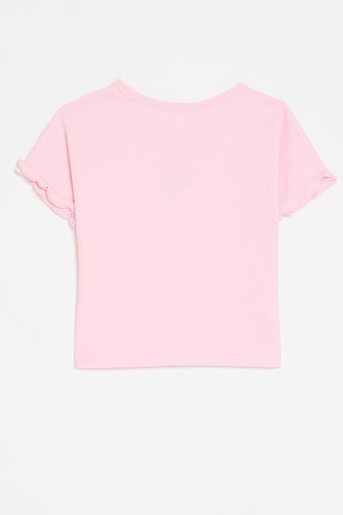Lettuce sleeve heart print tee - pink