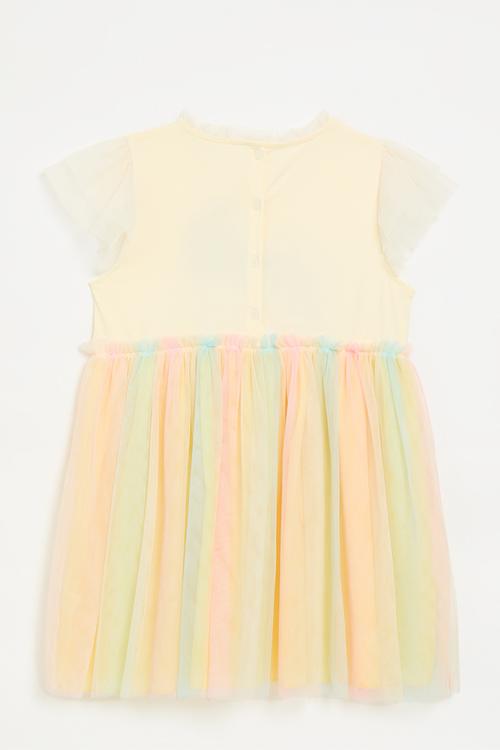 Rainbow tulle dress with embroidered graphic - cream/multi