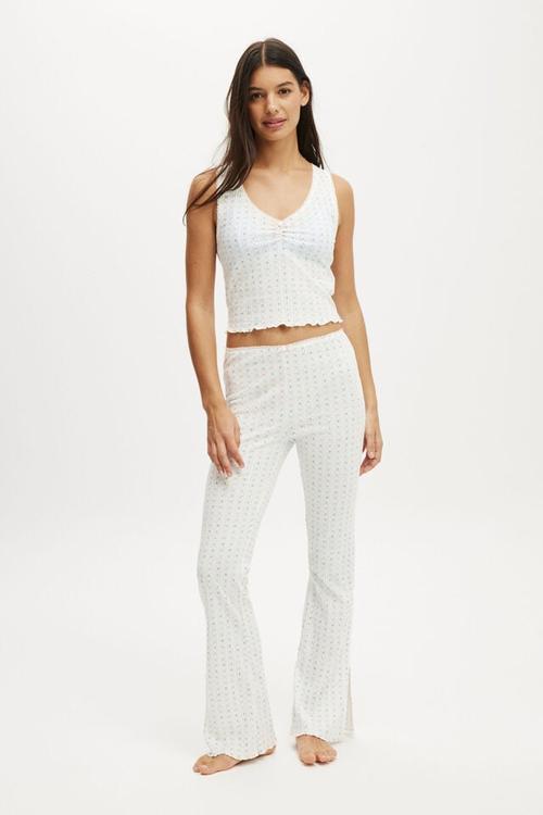 Waffle Pointelle Ruched Cami - white floral 
