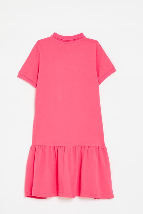 Bunny embroidered golfer dress with ruffled hem - dark pink