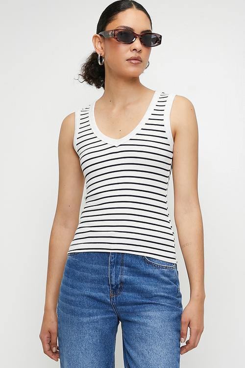 Striped Knitted Tank - Navy