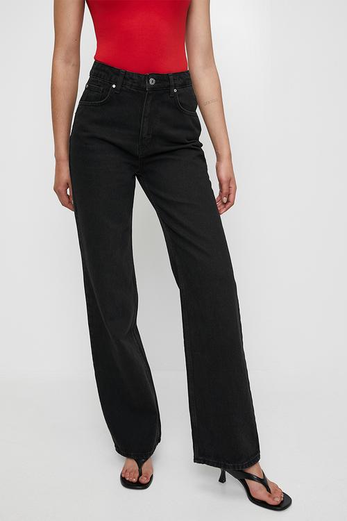High waist wide leg jeans - black
