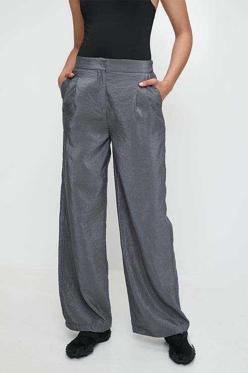 Modal soft touch wide leg woven trousers - grey
