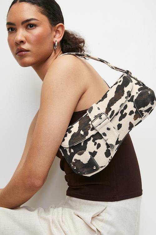 Saddle bag with adjustable shoulder strap - cow print