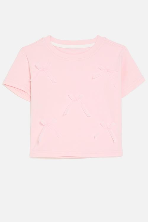 Bow décor crew neck tee - pink