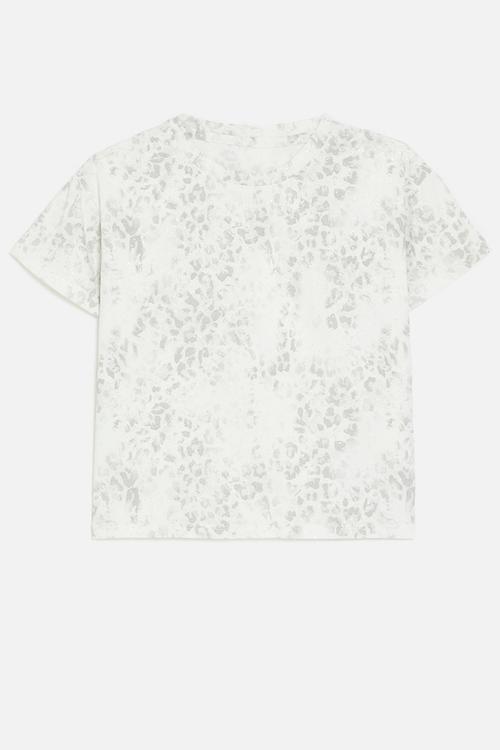 Printed crew neck tee - white & grey