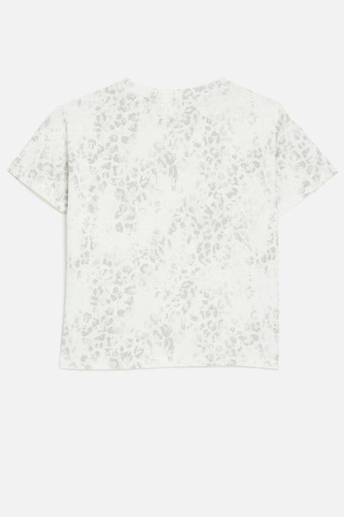 Printed crew neck tee - white & grey