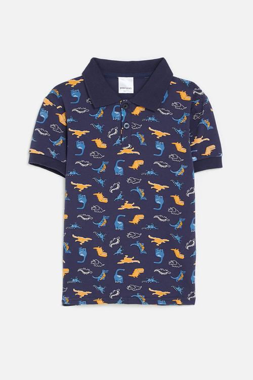 Printed golf tee - navy & orange