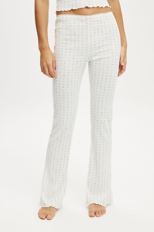 Waffle Pointelle Flare - White Floral
