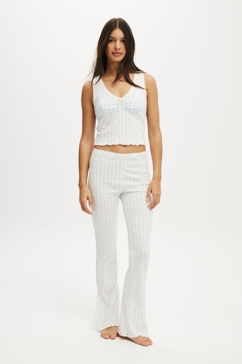 Waffle Pointelle Flare - White Floral