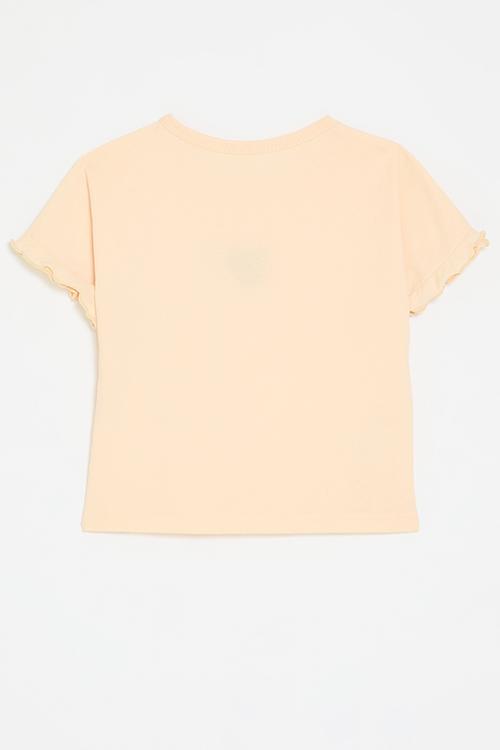 Lettuce sleeve heart print tee - pale apricot