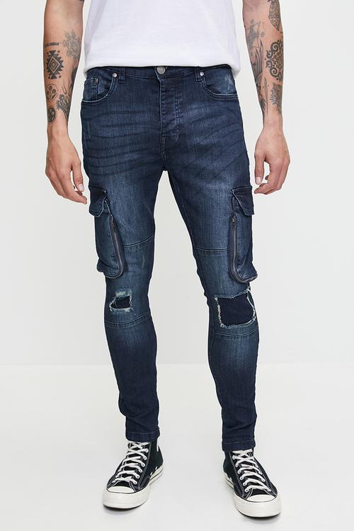 Blue Denim Biker Jean - Blue Regular Length