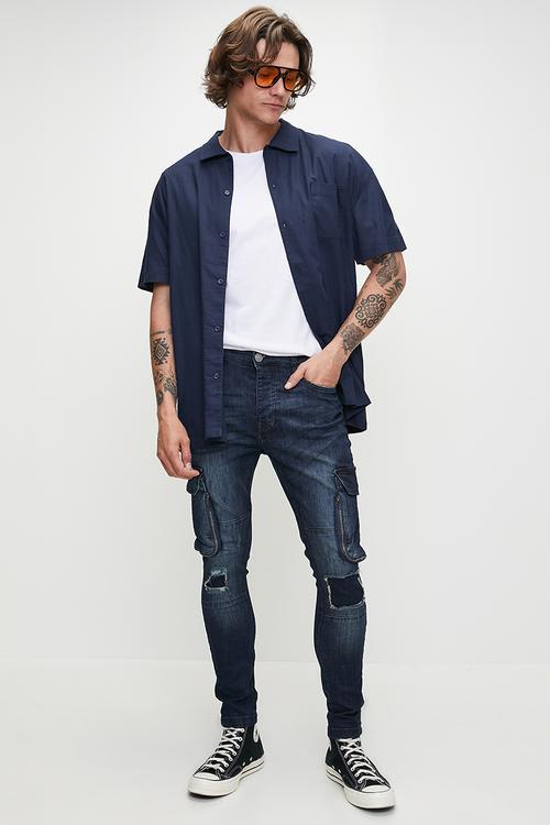 Blue Denim Biker Jean - Blue Regular Length