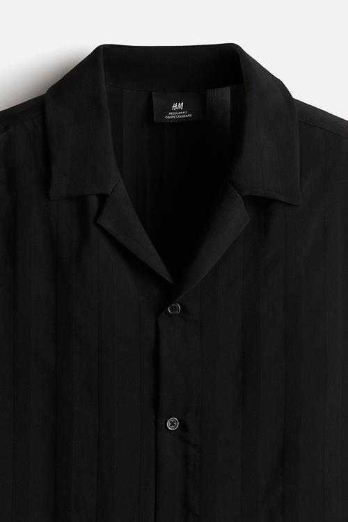 Regular fit textured-weave resort shirt - black