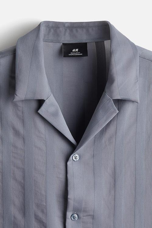 Regular fit textured-weave resort shirt - grey