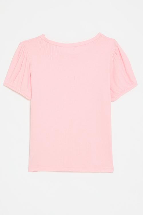 Puff sleeve bow graphic tee - pink