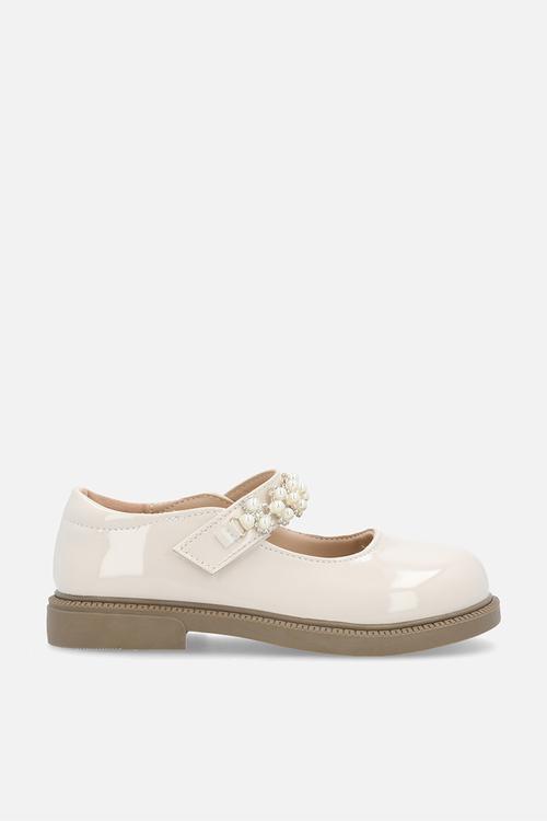 Platform Mary Janes with bead applique strap - beige