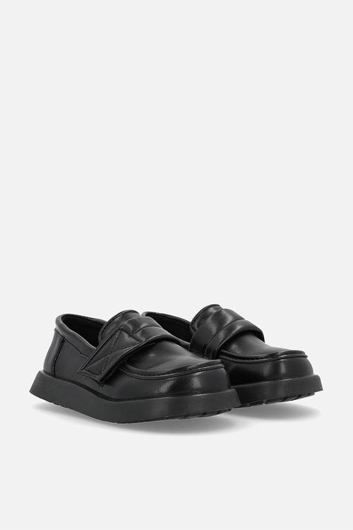 Thick sole loafers with adjustable fastener - black