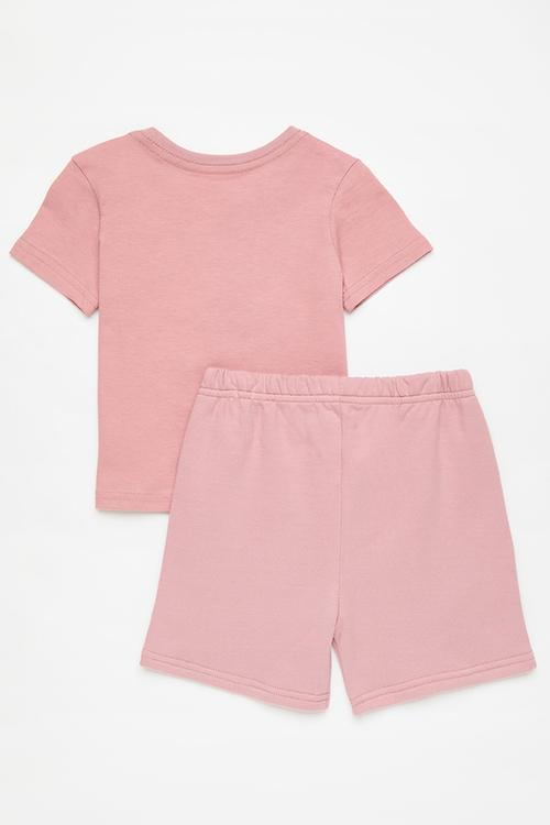 Seahorse placement print tee with shorts - dusty pink
