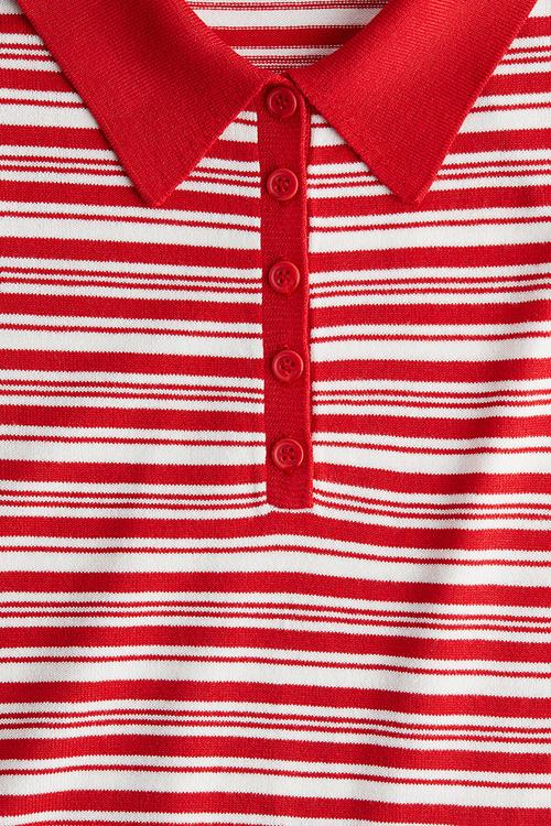 Fine-knit polo shirt - red/striped 